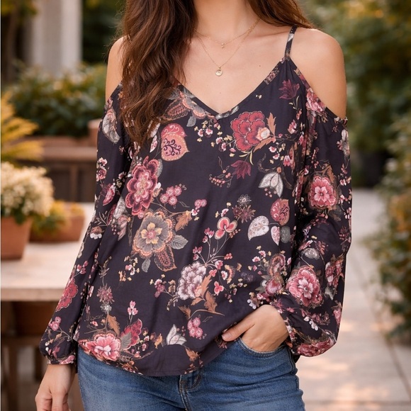 NSR Tops - NSR Floral Cold Shoulder Boho Romantic Long Sleeve Top Size XS